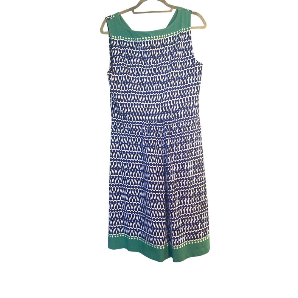Lands' End Women’s L 14-16 Aqua Blue Geometric Surplice Fit Flare Dress Stretch - Picture 3 of 6